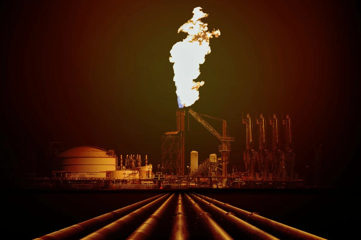 Ausschnitt des Filmplakats zum Film "GasLit" mit Pipelines, Tanklager und Öl-Förderungsanlagen (Grafik: Greenpeace USA)
