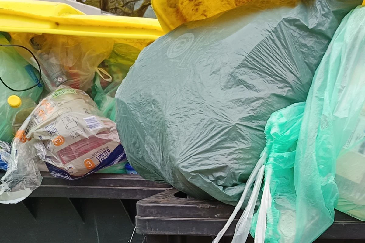 Überfüllte Mülltonne in Unterschleißheim (Bild: Peter Marwan)