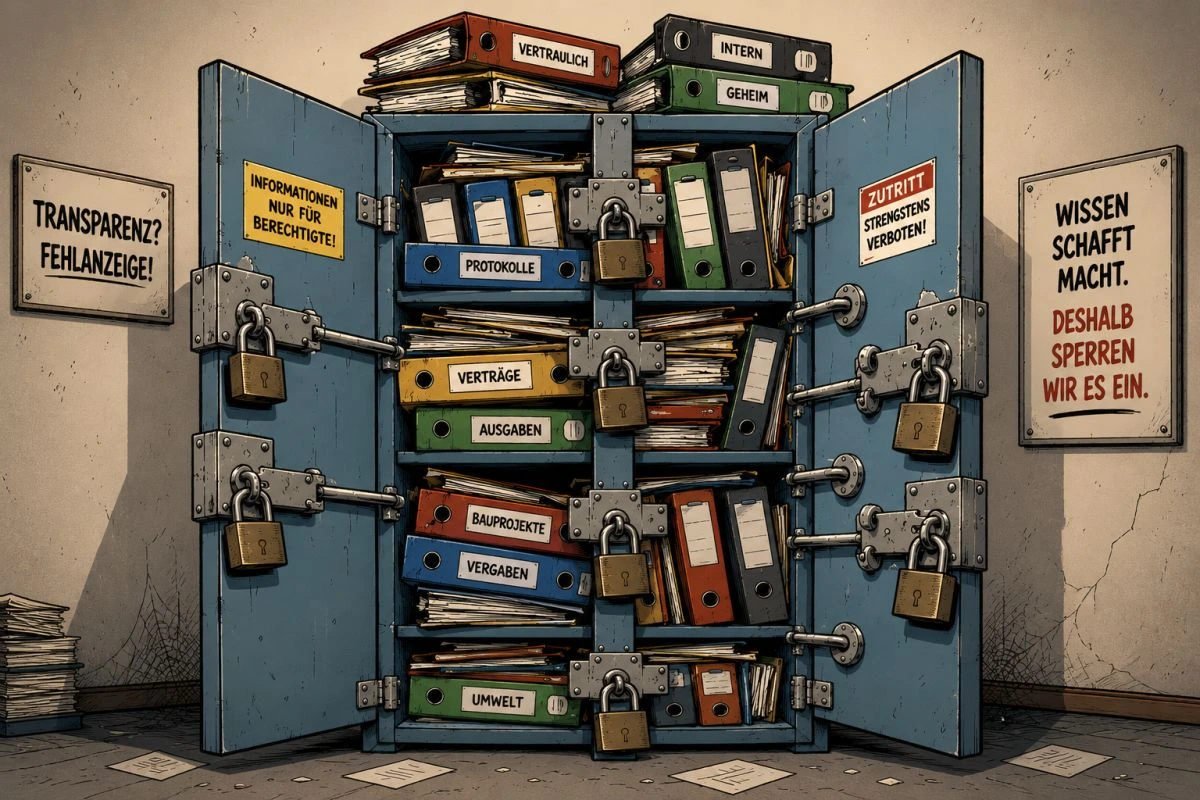 Aktenschrank mit Aktenordnern und Schlössern (Grafik: Peter Marwan mit ChatGPT)