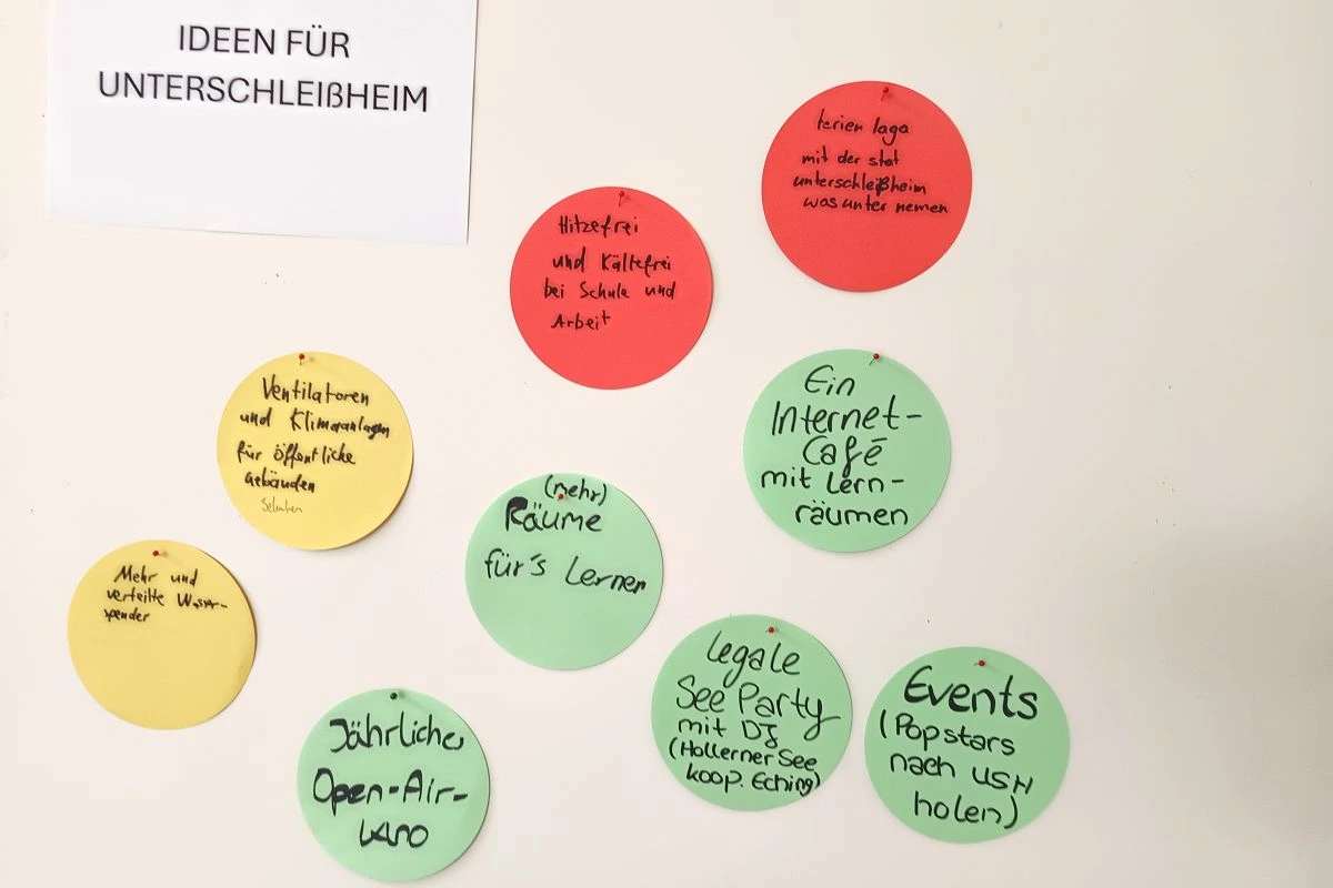 Foto einer Pinwand mit Ideen und Vorschlägen der ersten Jugendversammlung in Unterschleißheim. (Foto: Peter Marwan)