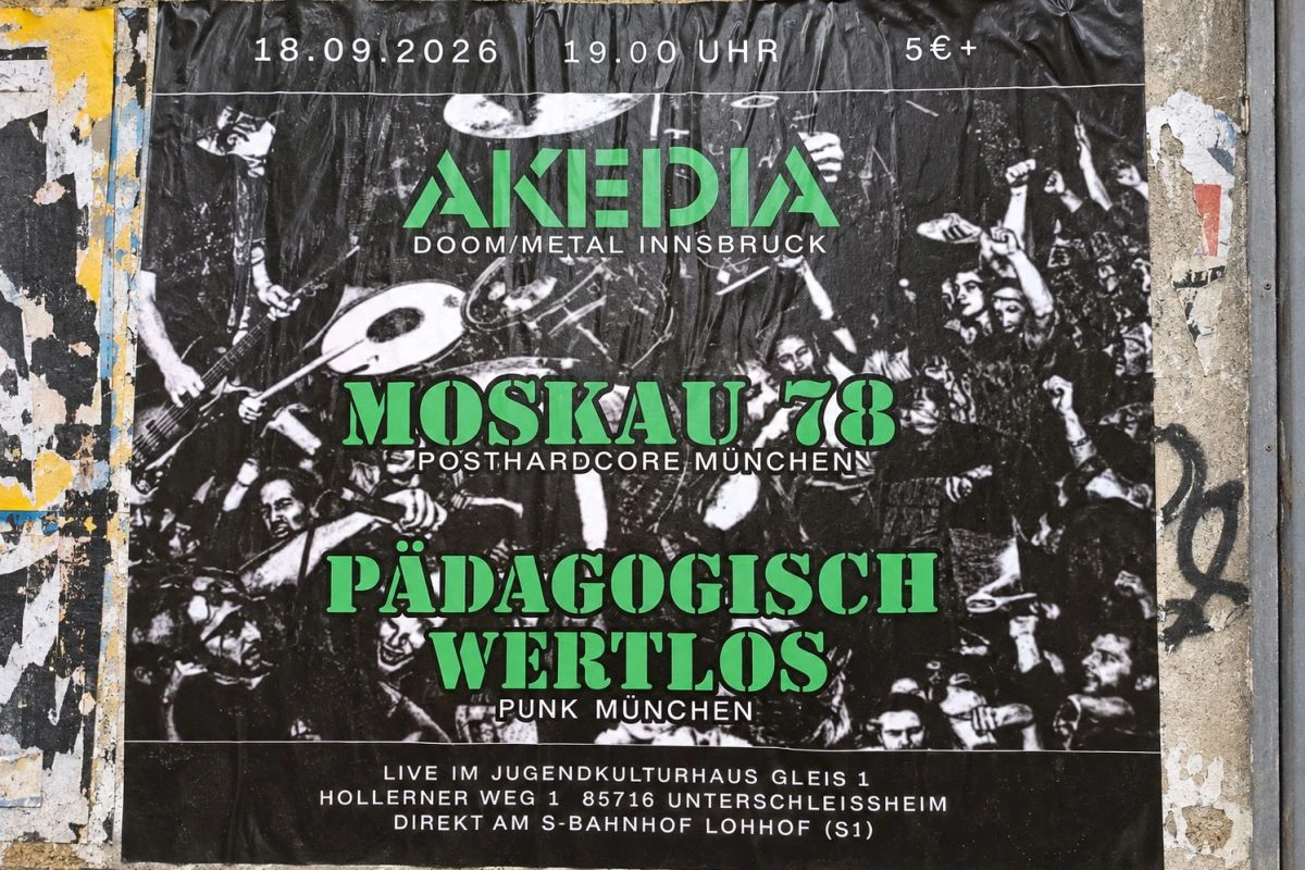 Konzertplakat mit grüner Schrift auf schwarz-weißem Hintergrund (Grafik: Veranstalter / bearbeitet durch Ushel.news)