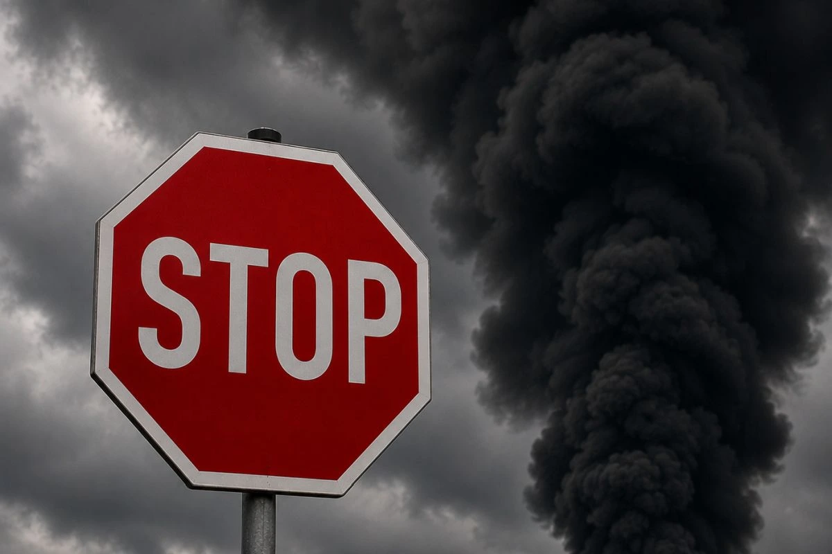 Nach dem Brand bei BTU Hartmeier am 9. Mai fordert das „Aktionsbündnis Lohhof-Süd gegen Gestank und Krach e.V.“ dem Entsorgungsunternehmen in Unterschleißheim sofort die Betriebserlaubnis zu entziehen. (Bild: Peter Marwan mit ChatGPT)