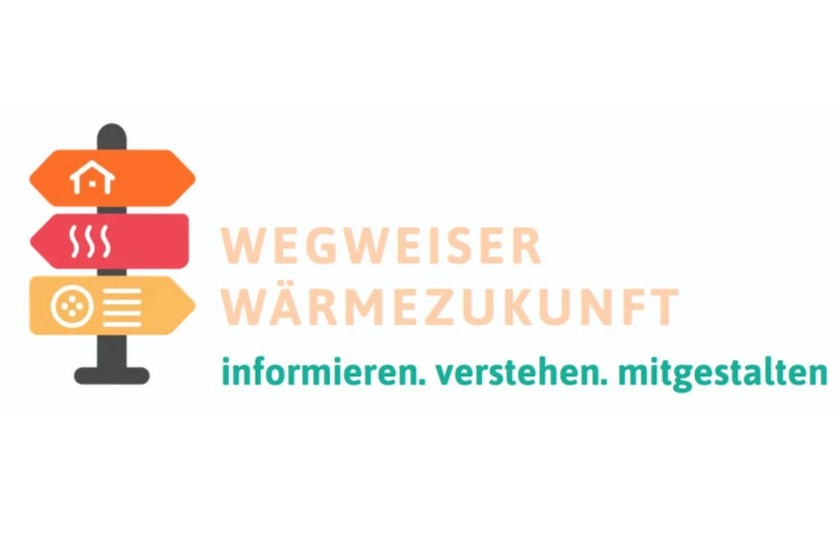 Stilisierter Wegweiser mit Schriftzug "Wegweiser Wärmezukunft“ (Grafik: NordAllianz)