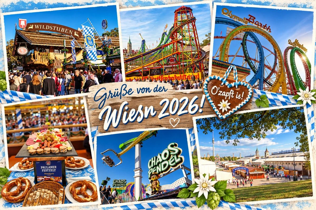 Postkarte mit Bildern des Oktoberfests 2026 (Fotos & Bearbeitung: Peter Marwan()