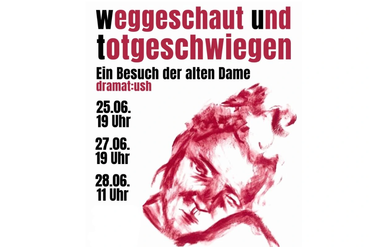 Ausschnitt des Plakats zum Theaterstück „WuT: Weggeschaut und Totgeschwiegen“ der Unterschleißheimer Theatergruppe „dramat:ush“. (Grafik: dramat:ush / Ida John)