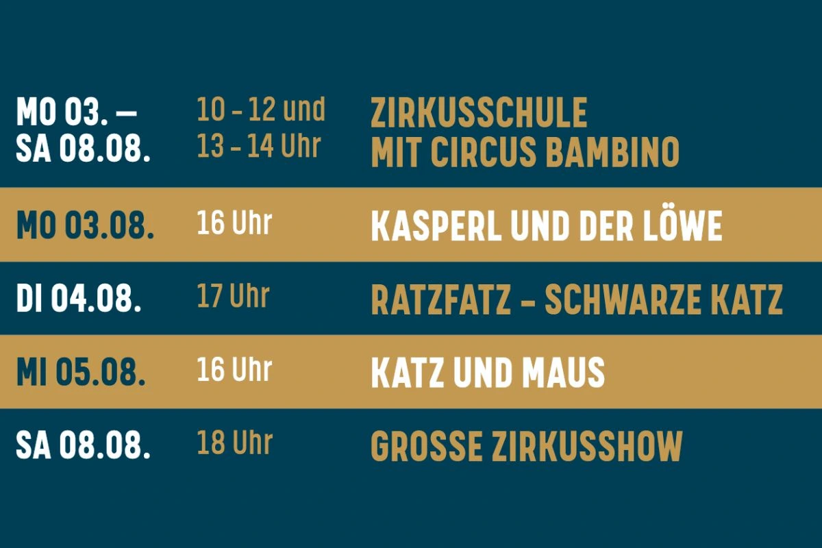 Tabelle mit dem Programm für das Zeltfest26 (Grafik: Forum Unterschleißheim)